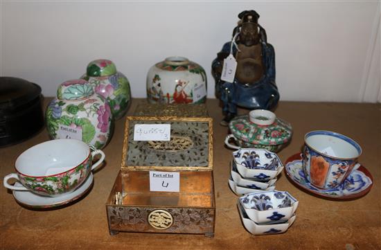 Two Chinese boxes, Chinese ceramics etc.